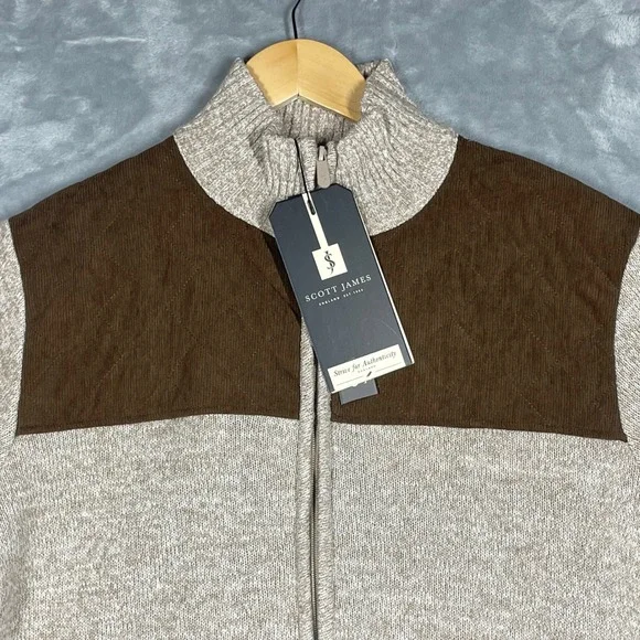 Scott James Mens Full Zip Sweater Jacket Quilted Brown Plaid Fleece Lined New M - Picture 2 of 12